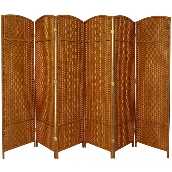 7 ft. Tall Faux Rattan Fiber Diamond Weave Privacy Screen Room Divider - Dark Beige - 6 Panels