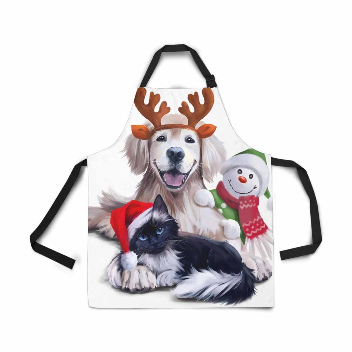 ASHLEIGH Dog Cat Snowman Red Green Hat Happy Christmas Apron for Women Men Girls Chef with Pockets Adjustable Bib Kitchen Cook Apron for Cooking Baking Gardening Pet Grooming Cleaning