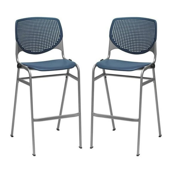 Home Square Stack Steel Frame Barstool in Navy - Set of 2