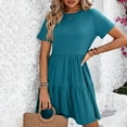 thumbnail image 4 of vigerkar Women Summer Casual Dress Short Sleeve Crewneck Swing Mini Tshirt Dresses 2025 Vacation Beach Short Sundress Blue, M, 4 of 6