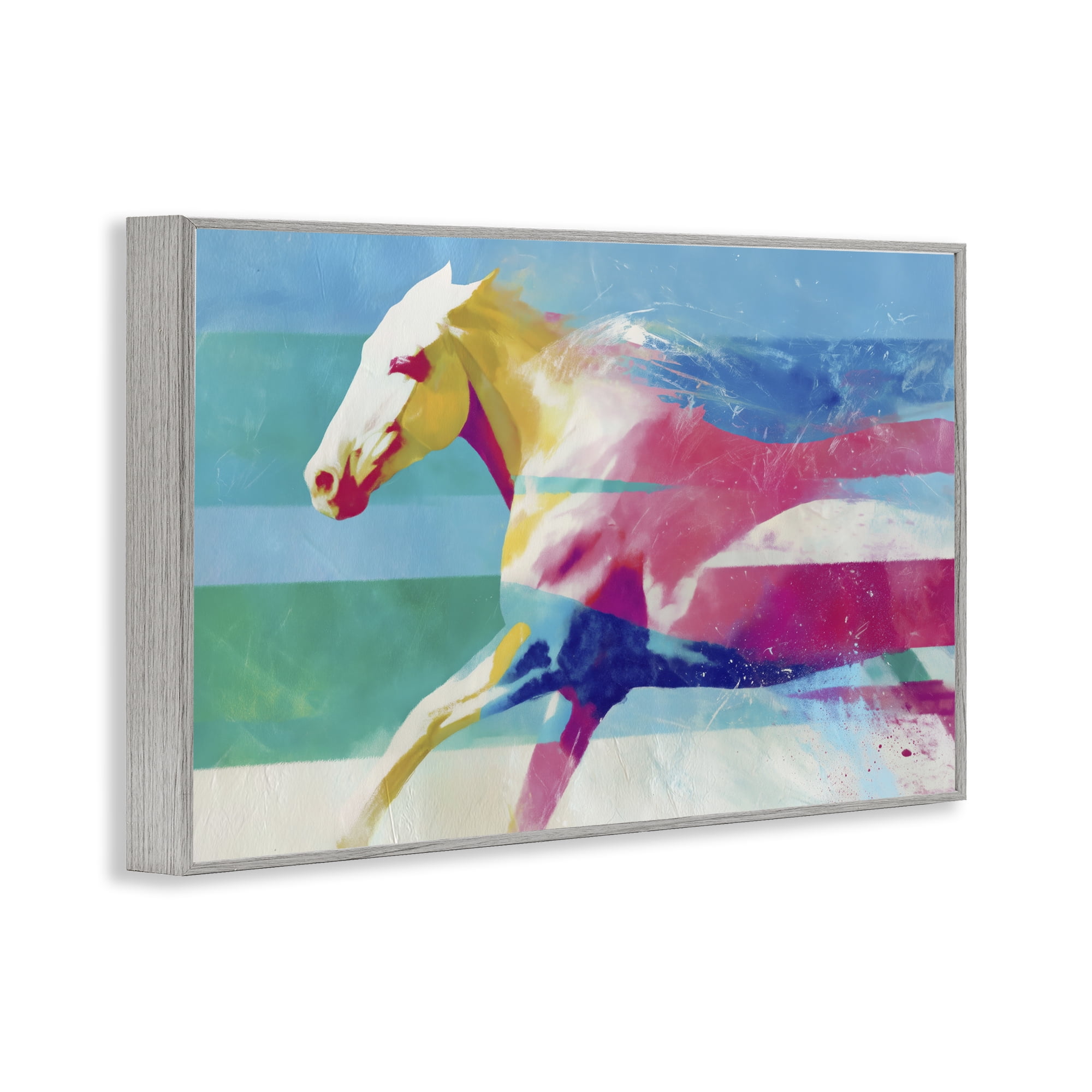Stupell Industries Abstract Horse In Stripes Gray Framed Giclee Art, design by Chromatic Storm Studio