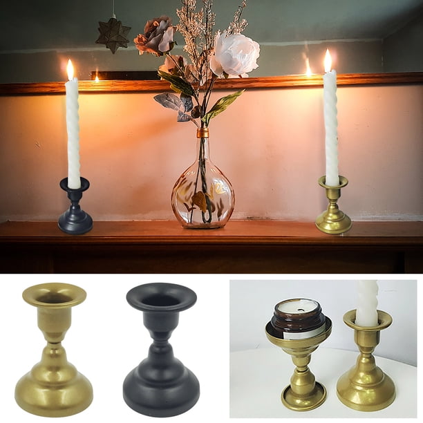 Candelabro de hierro - Candelabro metálico vintage con asa para decoración del hogar, 7,6x5,6 cm, contiene velas cónicas de 0,78" de diámetro