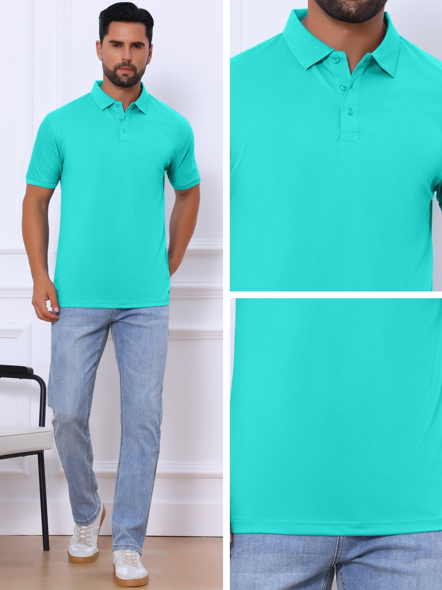 DARING DIVA Men's Solid Stretch Short Sleeve Slim Fit Golf Shirt 2XL Bright Blue