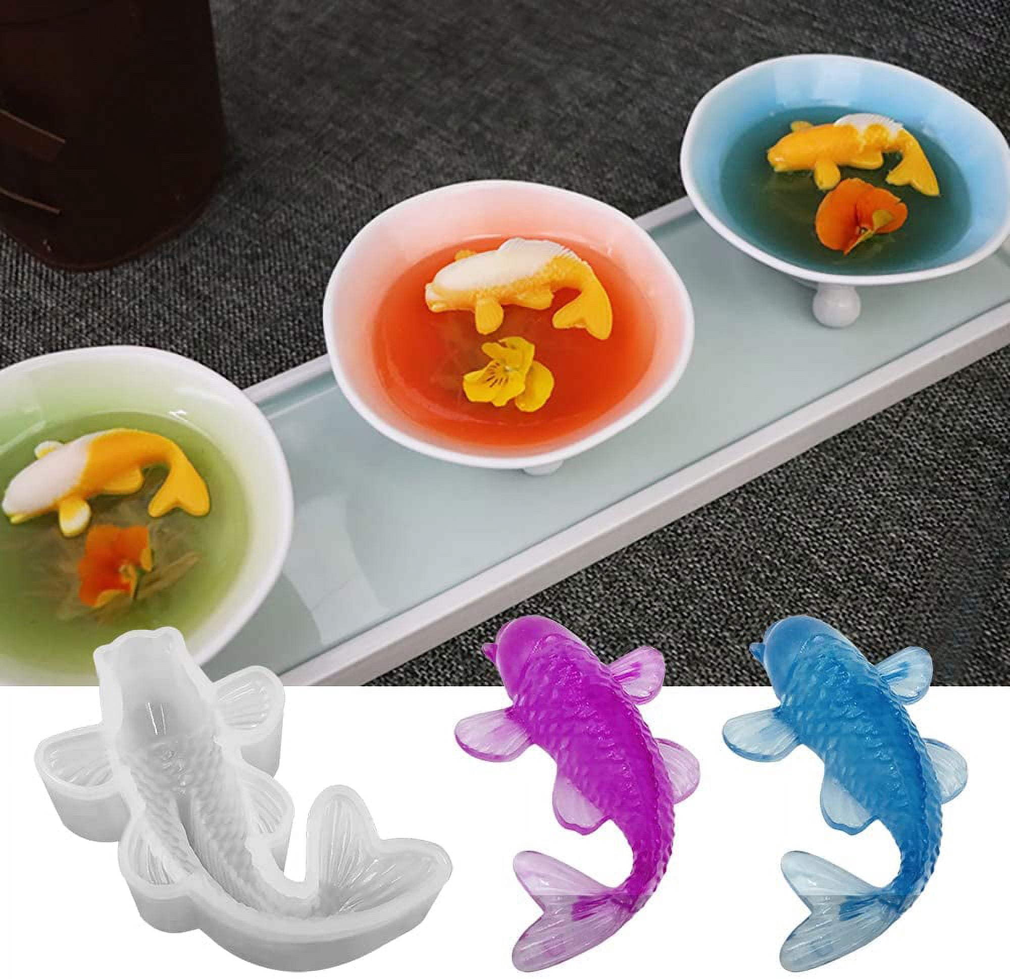 4pcs Koi Fish Silicone Resin Mold, DaKuan Carp Goldfish Decoration Epoxy Mold for DIY Making Decoration Bonsai Keychain Pendants