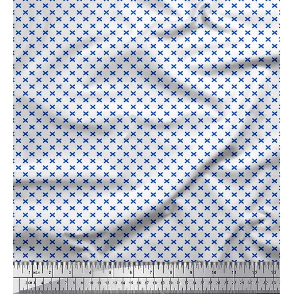 Soimoi Blue Poly Georgette Fabric Cross & Geometric Printed Fabric 1 Yard 42 Inch Wide