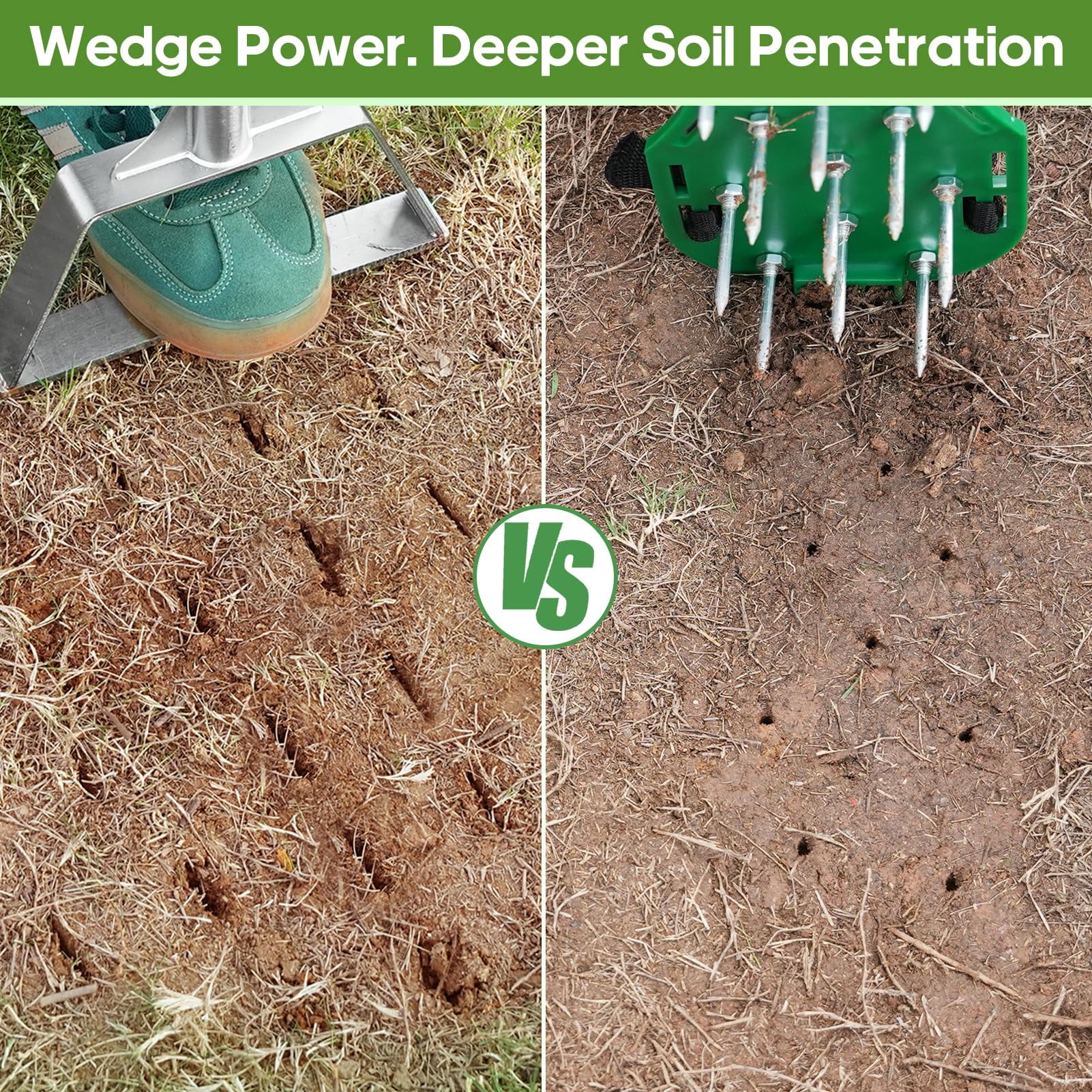 Manual Lawn Aerator Spike Tool  Semi-assembled Non-clogging With 4 Steel Spikes Handle & Reinforced Welding For Compacted Soil Loosening Yard Aeration - Green