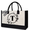 thumbnail image 2 of Fashion Canvas Handbag for Women Letter Flowers Printed Hit Color Portable, 2 of 6