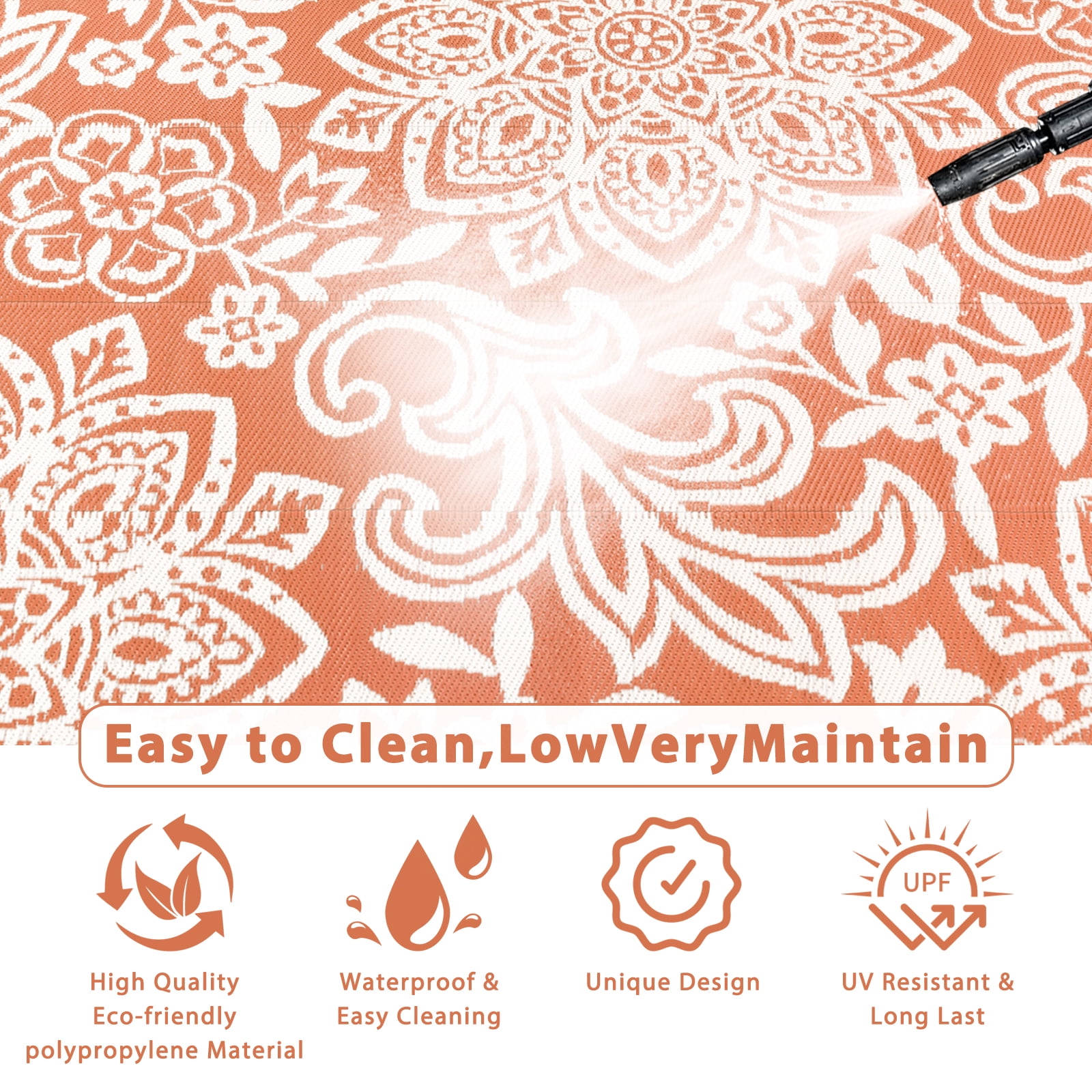 MJIAexp 6'x9' Orange Outdoor Rug Patio Rug Waterproof RV Outdoor Rug Camping Rugs Reversible Plastic Straw Rug Large Outdoor Mat for Camping, Balcony Apartment, Patio, Porch, Picnic, Beach