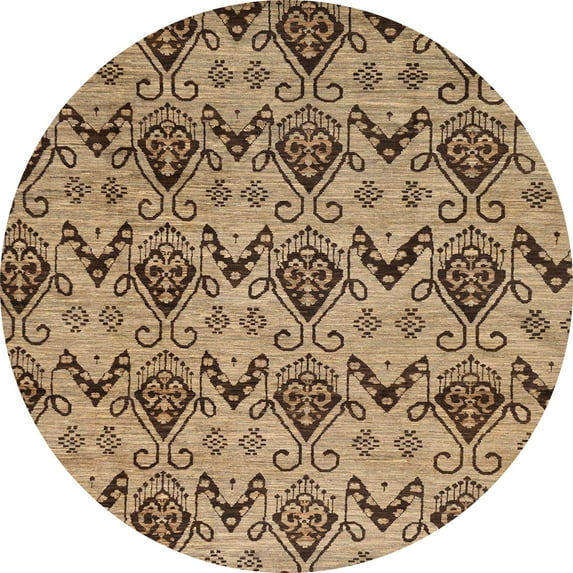 Ahgly Company Indoor Round Abstract Saddle Brown Abstract Area Rugs, 7' Round