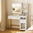 thumbnail image 2 of Yesfashion Large Vanity Desk with 3 Color Led Lighted Mirror and Power Outlet, Makeup Vanity Table with Drawers, Cabinet and Open Storage Shelves, Vanity Table, Dressing Table, 2 of 7