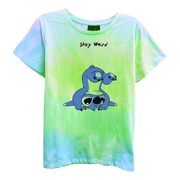 Disney Ladies Lilo and Stitch Shirt - Ladies Classic Lilo & Stitch Tee Lilo & Stitch Short Sleeve Washed Tie Dye Tee