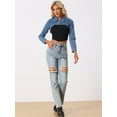 thumbnail image 4 of Unique Bargains Jean Crop Top for Women's 2 Button Long Sleeve Cropped Denim Jackets L Blue, 4 of 6