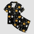 thumbnail image 4 of Caqnni Kids Unisex Pjs Set Girls Boys Silk Pajama Sets Satin Clasic Sleepwear Summer 2 Pieces Button Down Nighty Girls Halloween Pajamas Shorts Sets (6-7 Years,Black), 4 of 6