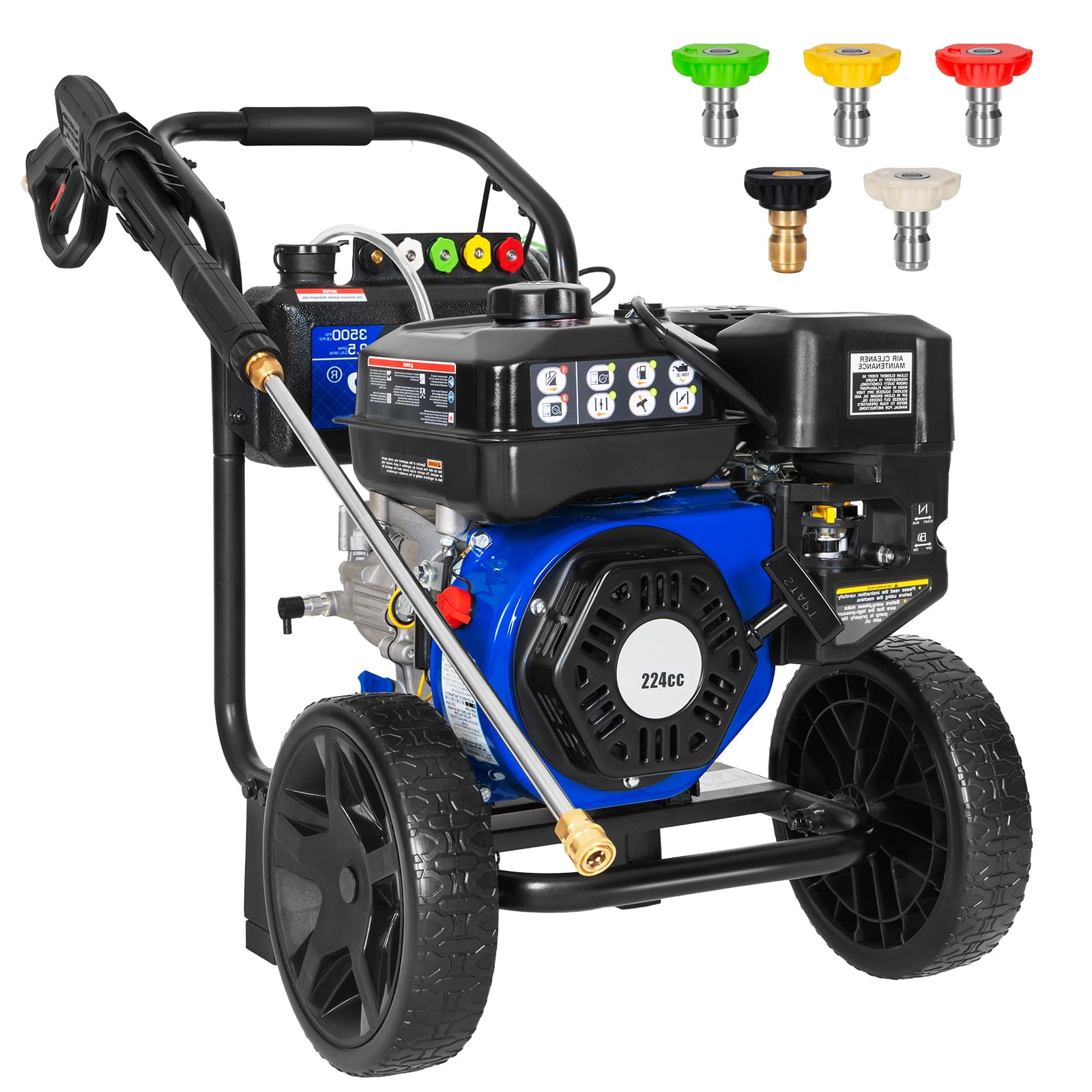 ANLIBATT Gas Pressure Washer 3500 PSI 2.5 GPM 224cc Engine 5 Quick-Adjustable Nozzles for Gardens, Household, Cars, Patios, Driveways