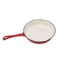 Enameled Cast Iron Skillet One Piece Long Handle Red 25cm Diameter