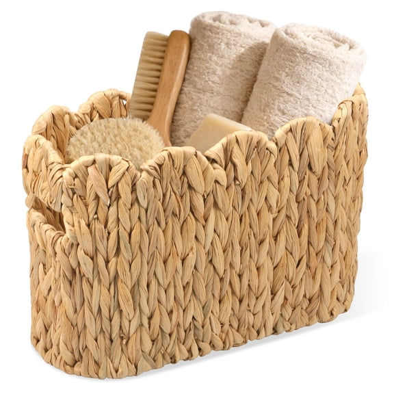 Dznils Woven Rattan Toilet Paper Storage Basket, Free Standing Bathroom Organizer, Natural