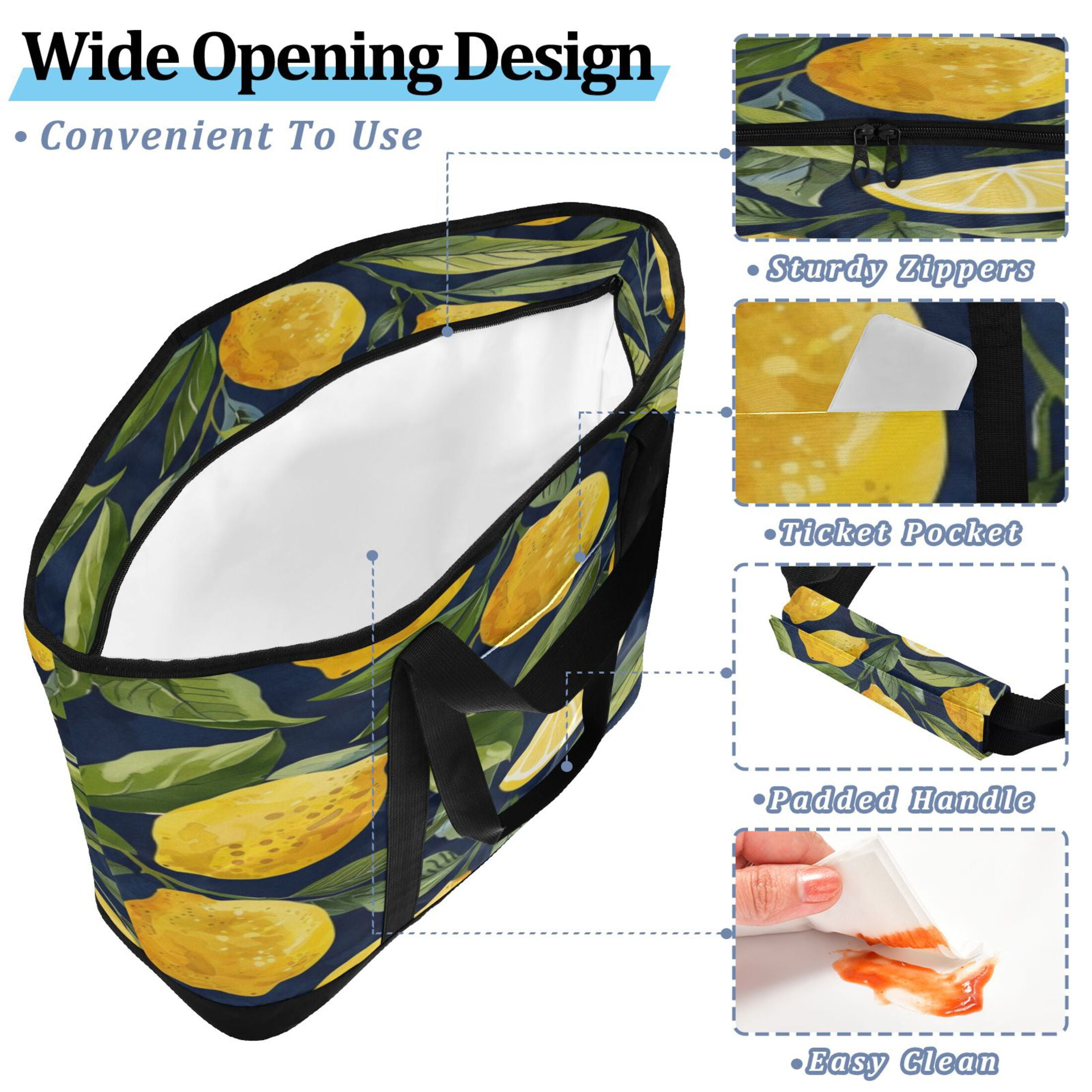 Large Hand-held Ice Pack Picnic Bag Insulation and Refrigeration Suitable for Shopping Picnics and Camping Cartoon Yellow Lemon