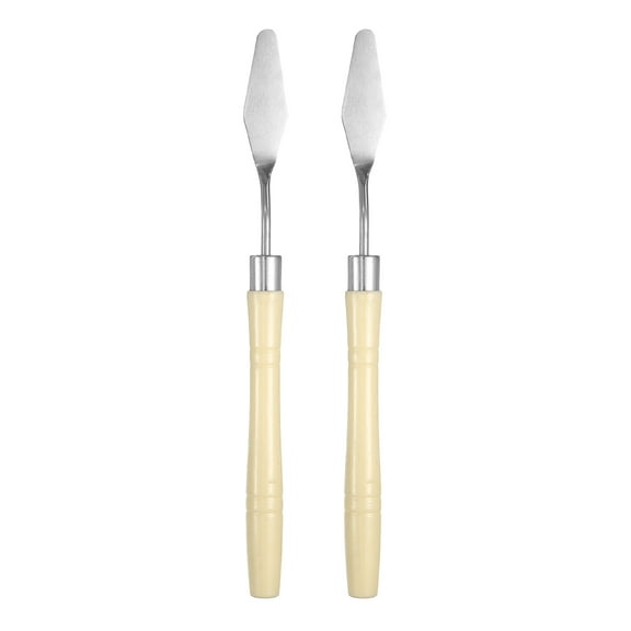 Uxcell 2pcs Palette Knife Painting Tool 6.69" Flat Head Stainless Steel Blade Plastic Handle Spatula Painting Pallet Knife for Oil Acrylic Canvas, Beige