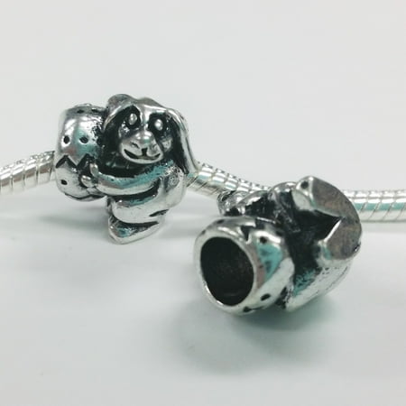 Easter Egg Bead - 3 Beads - Easter Bunny Egg Silver European Bead Charm E1443