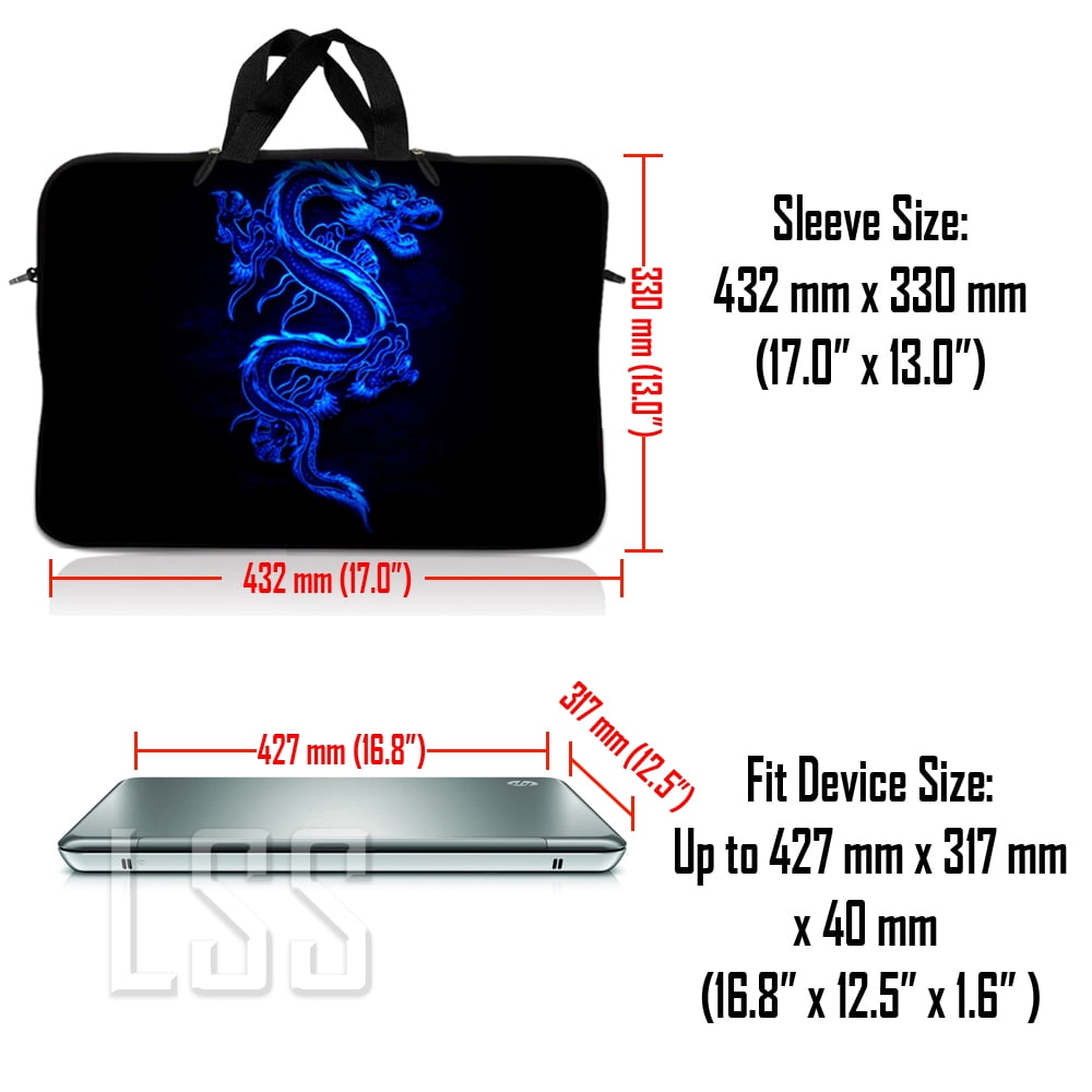LSS 17-17.3 inch Laptop Sleeve Bag Compatible with Acer, Dell, HP, Sony, MacBook, Carrying Case Pouch w/ Handle & Adjustable Strap - Blue Dragon