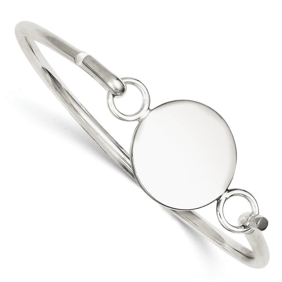 Sterling Silver Bangle With Round ID Plate Bracelet - 17.8 Grams - Measures 3mm Wide