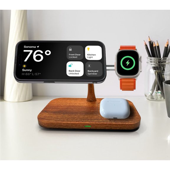 3-in-1 Apple Wireless Natural Wood Charger Stand Compatible with MagSafe