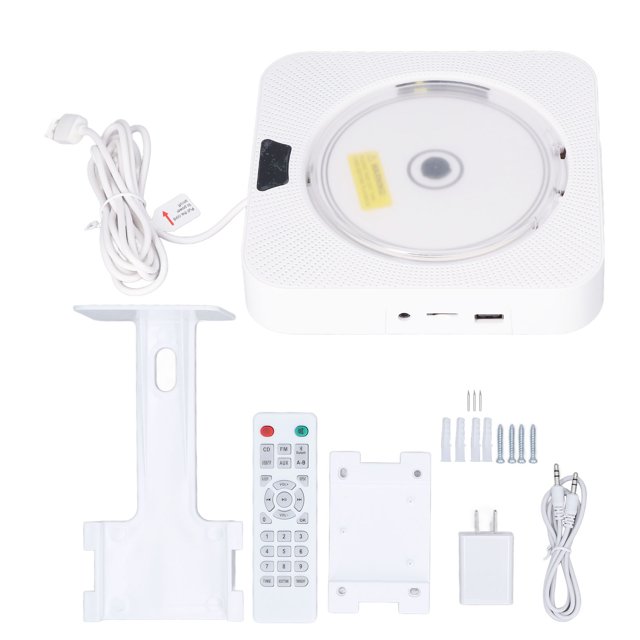 Reproductor de CD 6 en 1 Montado en la pared Bluetooth Estéreo Entrada auxiliar Salida Radio FM Reproductor de música con control remoto 100-240 V Enchufe de EE. UU.