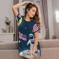 thumbnail image 3 of Xecao Astronaute avec Drapeau USA pour Femmes Chemise de Nuit Ample Manches Courtes Décontractée Imprimée, 3 of 6