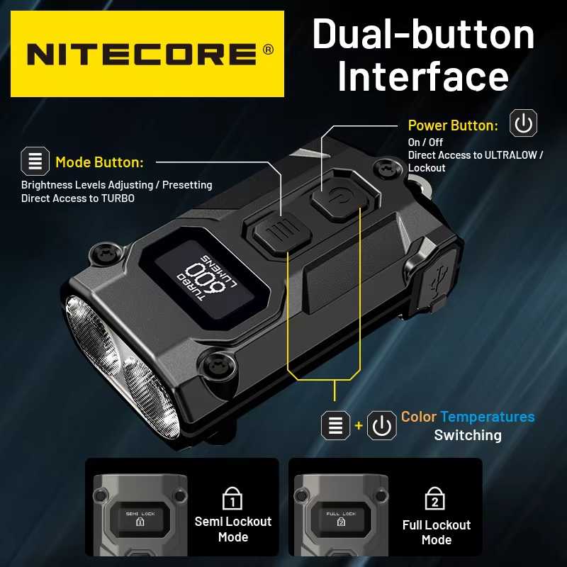NITECORE TINI3 (2025) Mini EDC Keychain Flashlight - 600 Lumens, Multi-Color Temperature, USB-C Rechargeable with Lithium-Ion Battery