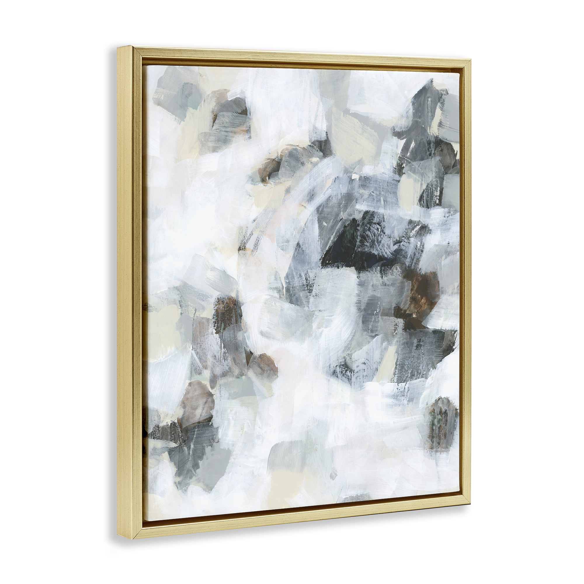 Stupell Industries Soft Grey Composition Abstract Painting Gold Floater Framed Canvas Art Print Wall Art, 17 x 21