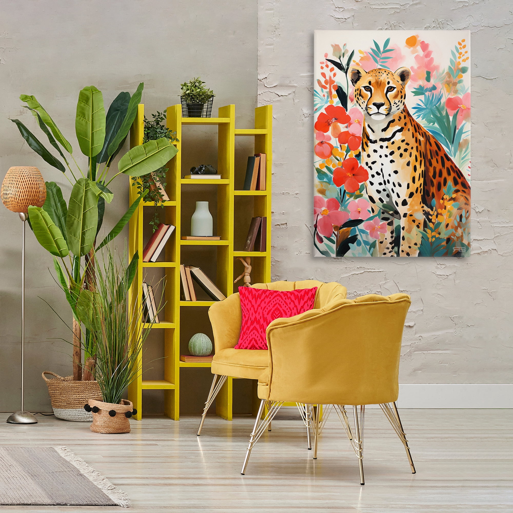 Stupell Industries Floral Adorned Leopard Animals & Insects Painting Gallery Wrapped Canvas Art Print Wall Art, 30 x 45