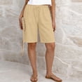 thumbnail image 2 of RYRJJ Women's Cotton Linen Bermuda Shorts Knee Length Drawstring High Waisted Casual Beach Summer Shorts with Pockets(Khaki,XXL), 2 of 8