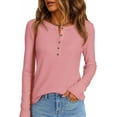 thumbnail image 3 of PRETTYGARDEN Women's Long Sleeve Waffle Knit Shirts Fall Casual Button Up Henley V Neck Tunic Tops Loose Fit Basic Tees, 3 of 9