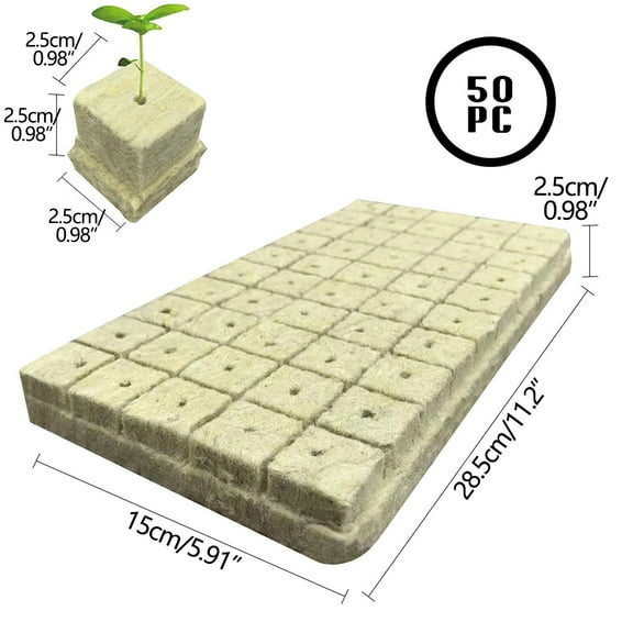 Rkxzt Tampon Blocks Rockwool Hydroponic Grow Cubes 50 Pack Seed Starter Plugs for Soilless Cultivation Home Garden|Cotton