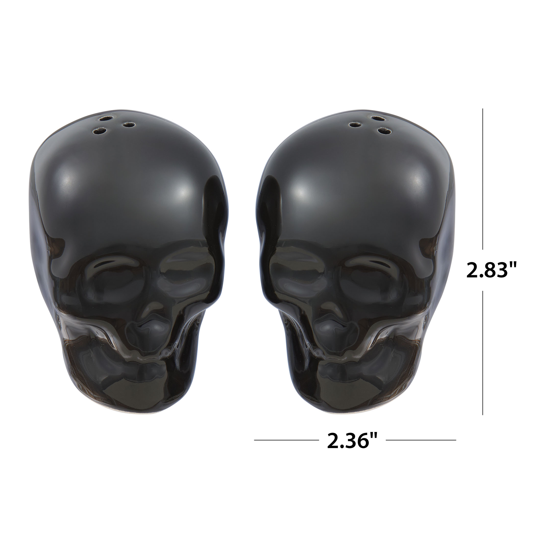 Way to Celebrate Black Skull-Shaped Glazed Ceramic Salt & Pepper Shaker Set