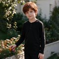 thumbnail image 2 of BLVB Boys Henley Long Sleeve T-Shirt Casual Crewneck Tops Loose Button Basic Tee Teen Kids Layer Clothes 5-15Y(Black,11-12 Years), 2 of 9
