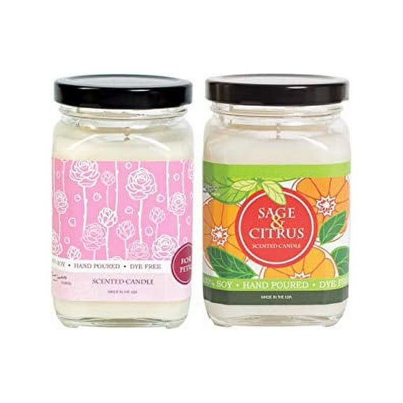 FloralSimplicity 8 oz Scented Soy Candles (Rose Petal & Sage and Citrus)