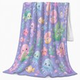 thumbnail image 2 of Cute Kawaii Ocean Animals Cheerful, Playful Coastal Landscape Scene, Warm Flannel Blanket for Beach House and Living Room, Beach Lovers Housewarming Gift, Coastal Home Decor, 2 of 9