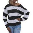 thumbnail image 2 of Womens Long Sleeve Shirts Casual Loose Fit Striped Tops Knit Pullover Sweaters Black S, 2 of 9