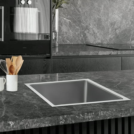 Silver 304 Stainless Steel 60.96x60.96x33.02cm Commercial Kitchen Sink Deepened Single Trough Floor-Standing Work Pool