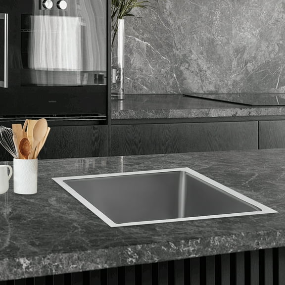 Silver 304 Stainless Steel 60.96x60.96x33.02cm Commercial Kitchen Sink Deepened Single Trough Floor-Standing Work Pool