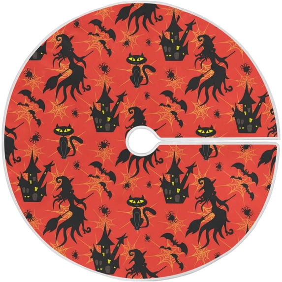FMSHPON Halloween Witch Castle Christmas Xmas Cat Bats Spider Xmas Christmas Tree Skirt Stand Mat for Holiday Party Decoration Indoor Outdoor 36 inches