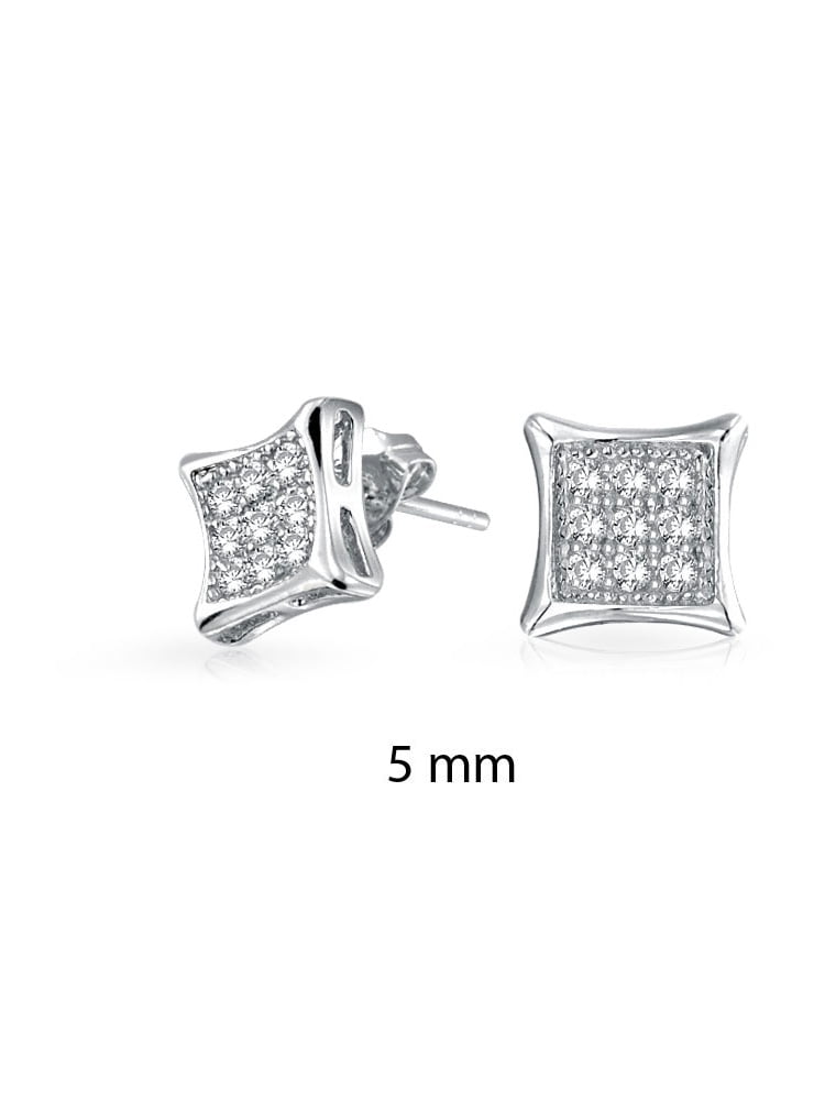 STERLING SILVER SQUARE CUBIC ZIRCONIA CZ PAVE KITE STUD EARRINGS SINGLE OR PAIRS 