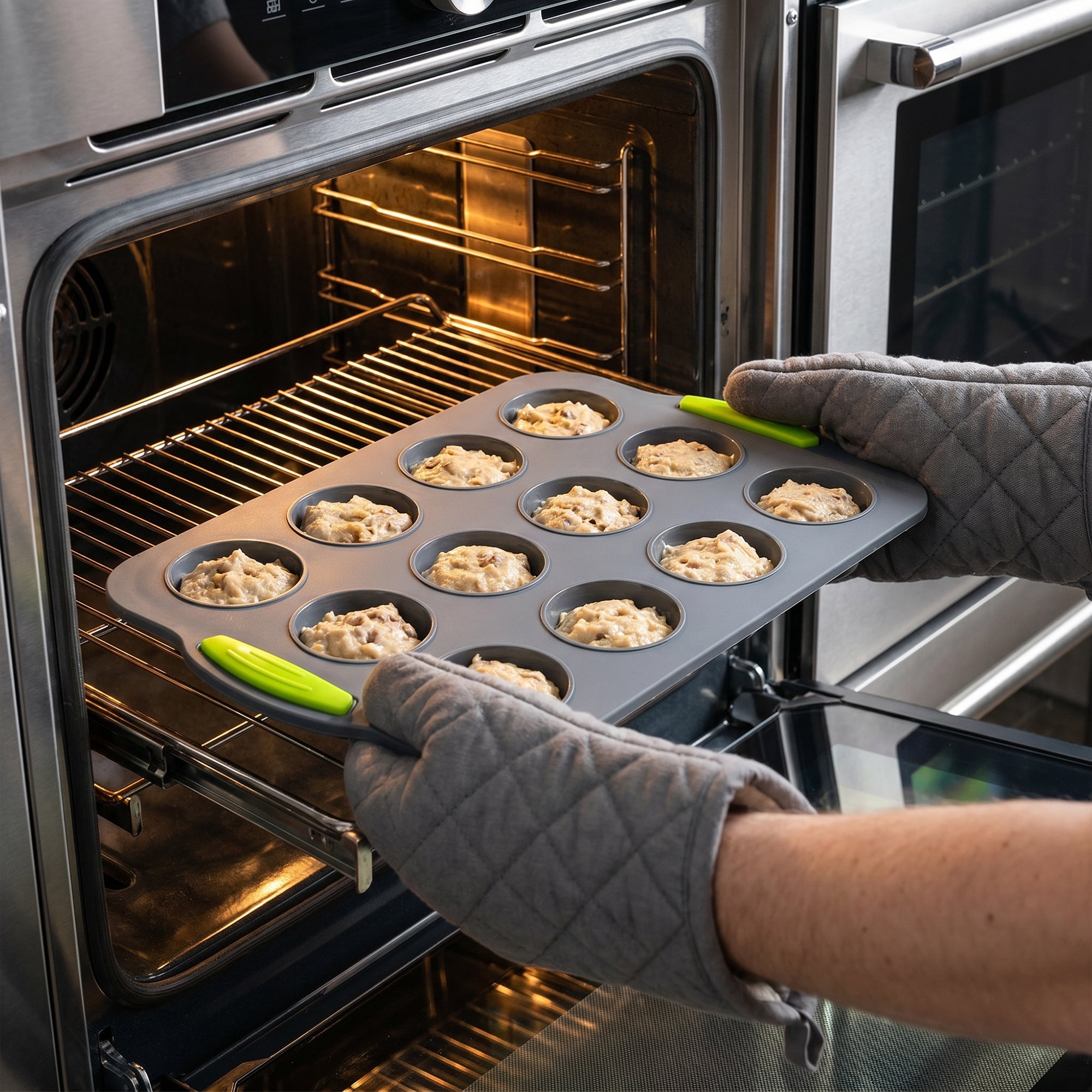 Unique Bargains Baking Pan 12-Cup Speckled Nonstick Silicone Tray for Bread GrayB 12"x7.9"