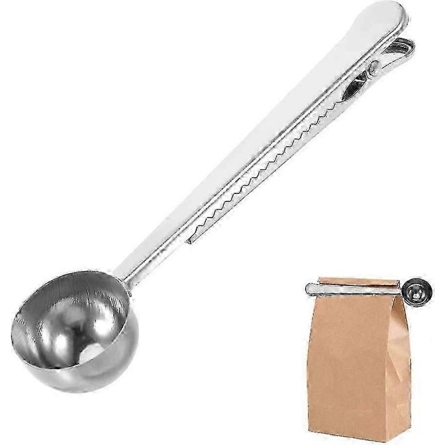 Coffee Measuring Spoon Sealing Clip, Coffee Bag Clip Stainless Steel Ground Coffee Coffee Scoop Spoon with Bag Sealing Clip 2 in 1 Dual-Purpose Measur