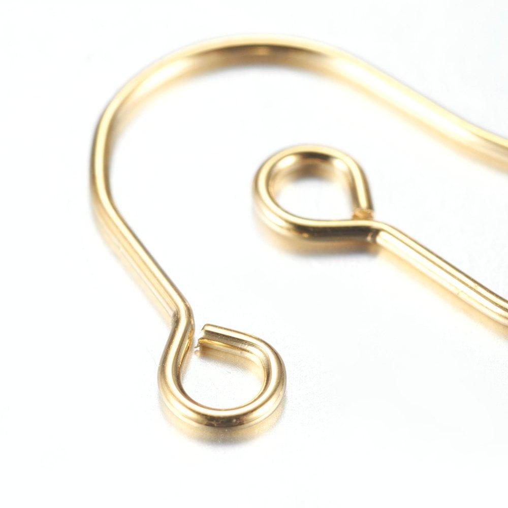 E368B - 1000 pcs 304 Stainless Steel Golden Earring Hooks with Loop Hole - 18mm x 18mm - Hypoallergenic! Tarnish Resistant! 18K Gold Plated