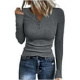 thumbnail image 2 of Resicozy Long Sleeve Henley Shirts for Women Fall Spring Ribbed Tops Casual Blouses Basics Tees Cute Solid Sweaters Dark Gray M, 2 of 5