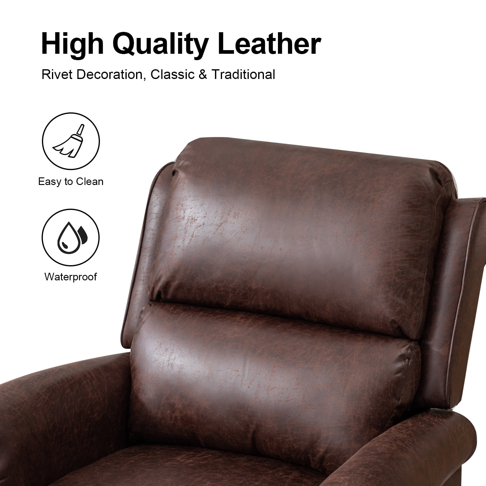 Bonzy Home Pushback Recliner Chair Leather Armchair Push Back Recliner with Nail Head Single Sofa Accent Chair for Living Room, Chestnut