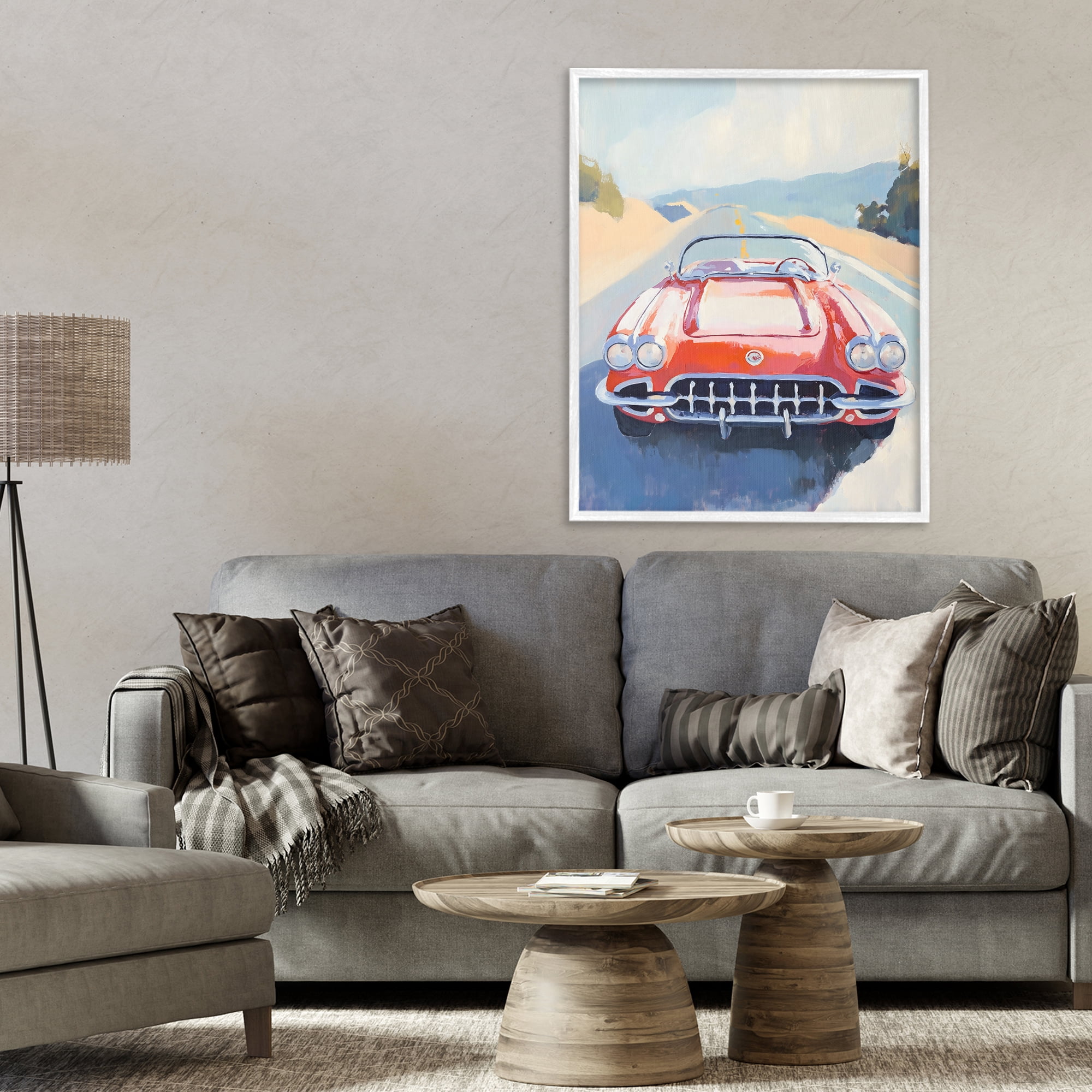 Stupell Industries Red Sports Car on Journey White Framed Giclee Art, design by The Prints Vibe