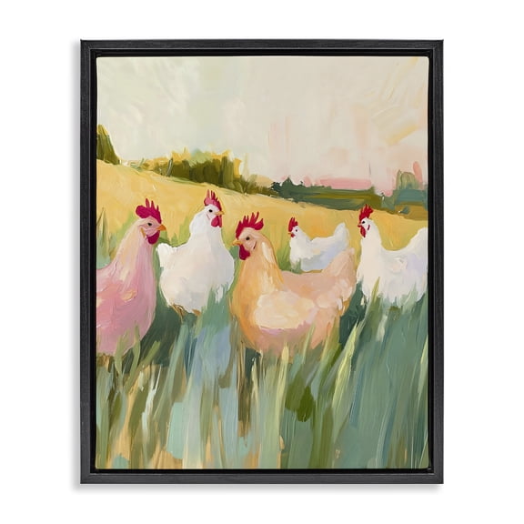 Stupell Industries Farmhouse Sunlit Flock of Chickens Black Floating Frame Canvas Art, 17 x 21, by The Prints Vibe